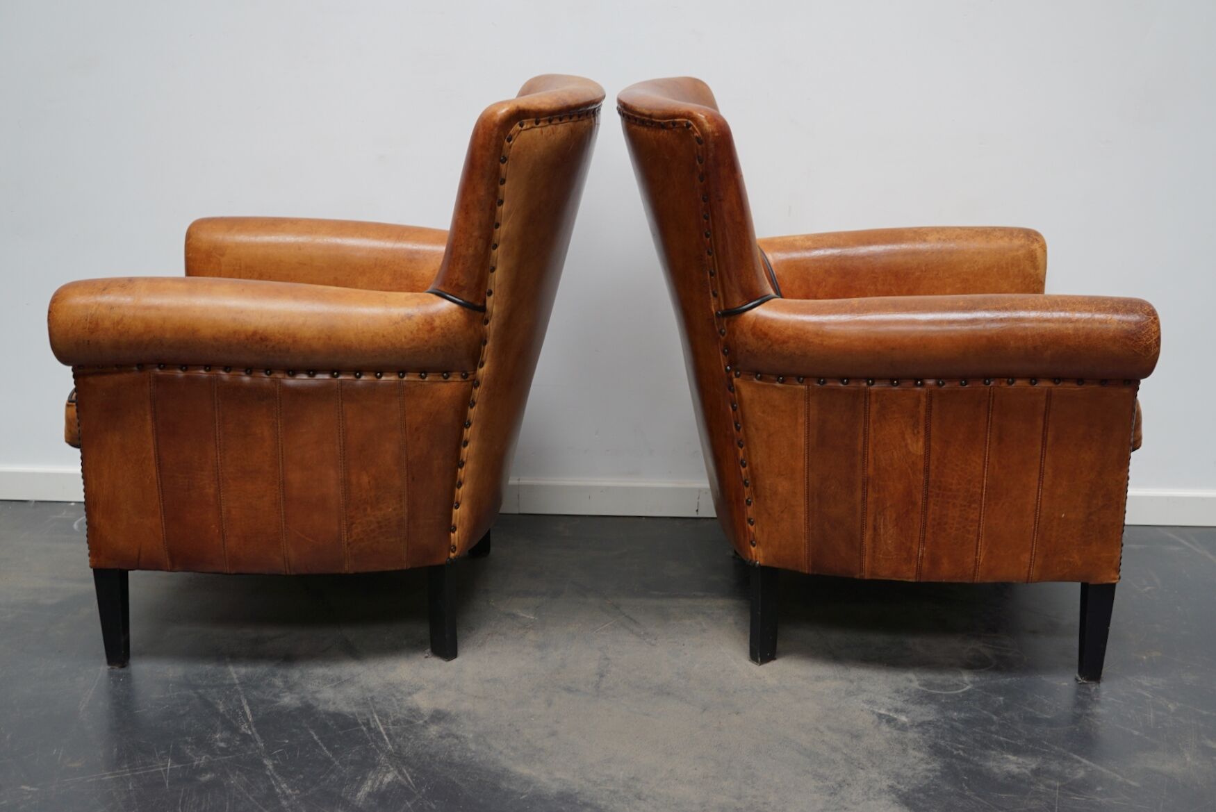 Fauteuil club en cuir vintage hollandais de couleur cognac, ensemble de 2