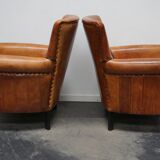 Fauteuil club en cuir vintage hollandais de couleur cognac, ensemble de 2