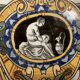 Melonnière en faïence fine polychrome de Gien décor Renaissance  italienne