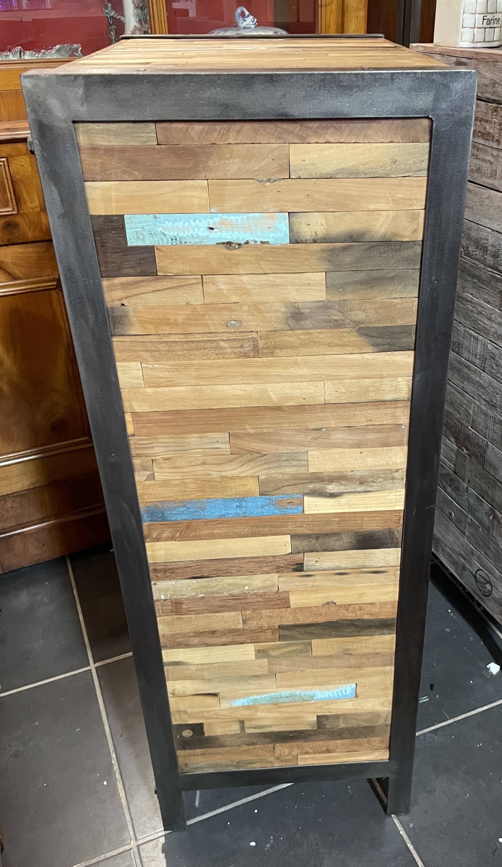 Locker "SHOGUN" side furniture shelves in recycled Indonesian fishing boat wood and metal