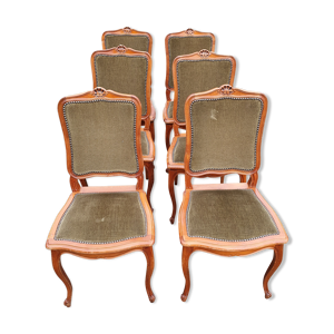 6 chaises de style Louis - velours vert