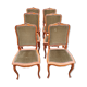 6 chaises de style Louis XV en velours vert olive