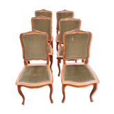 6 Louis XV style chairs in olive green velvet