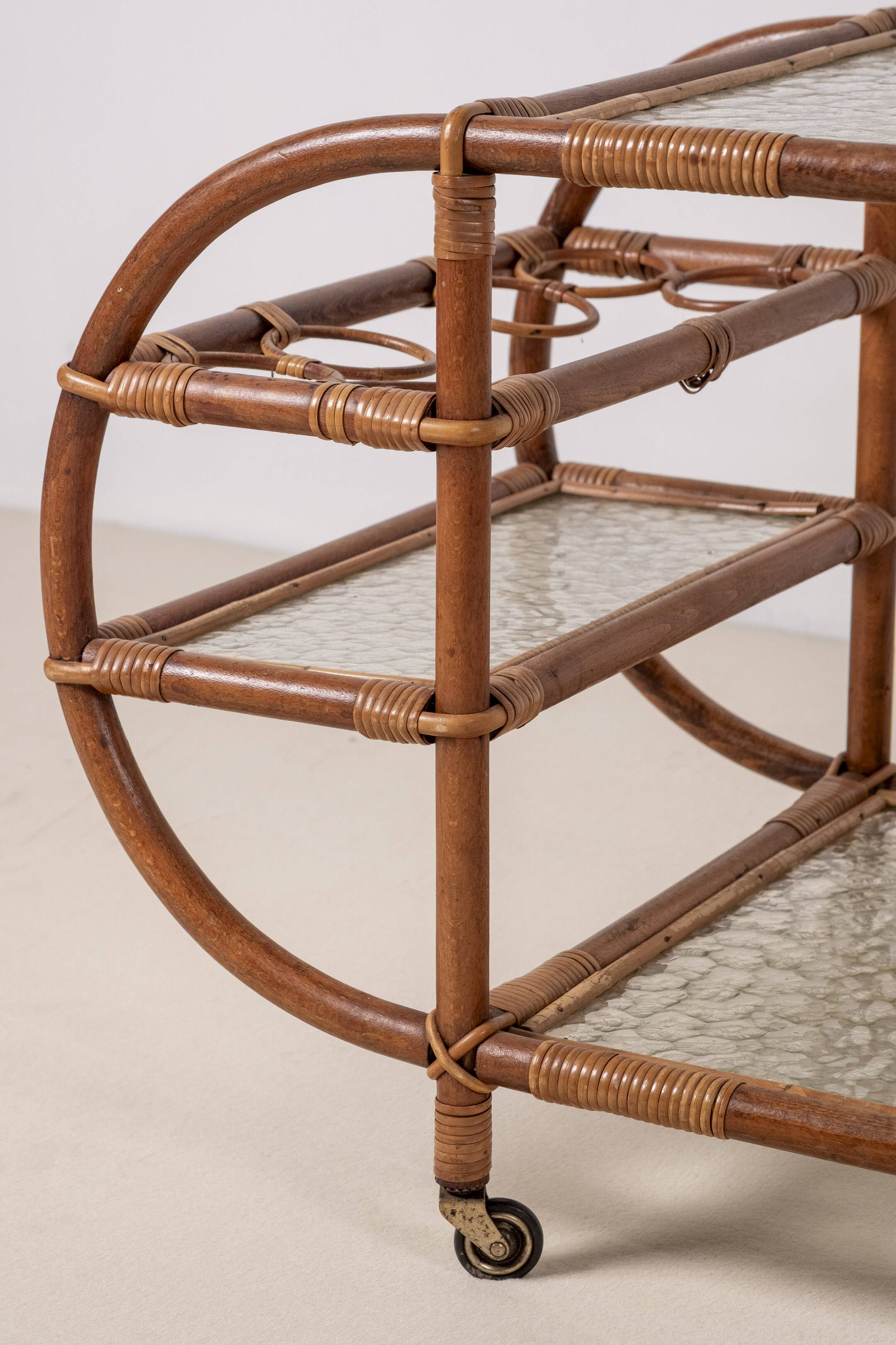 Bar Cart in Bamboo & Rattan, 1950s Denmark