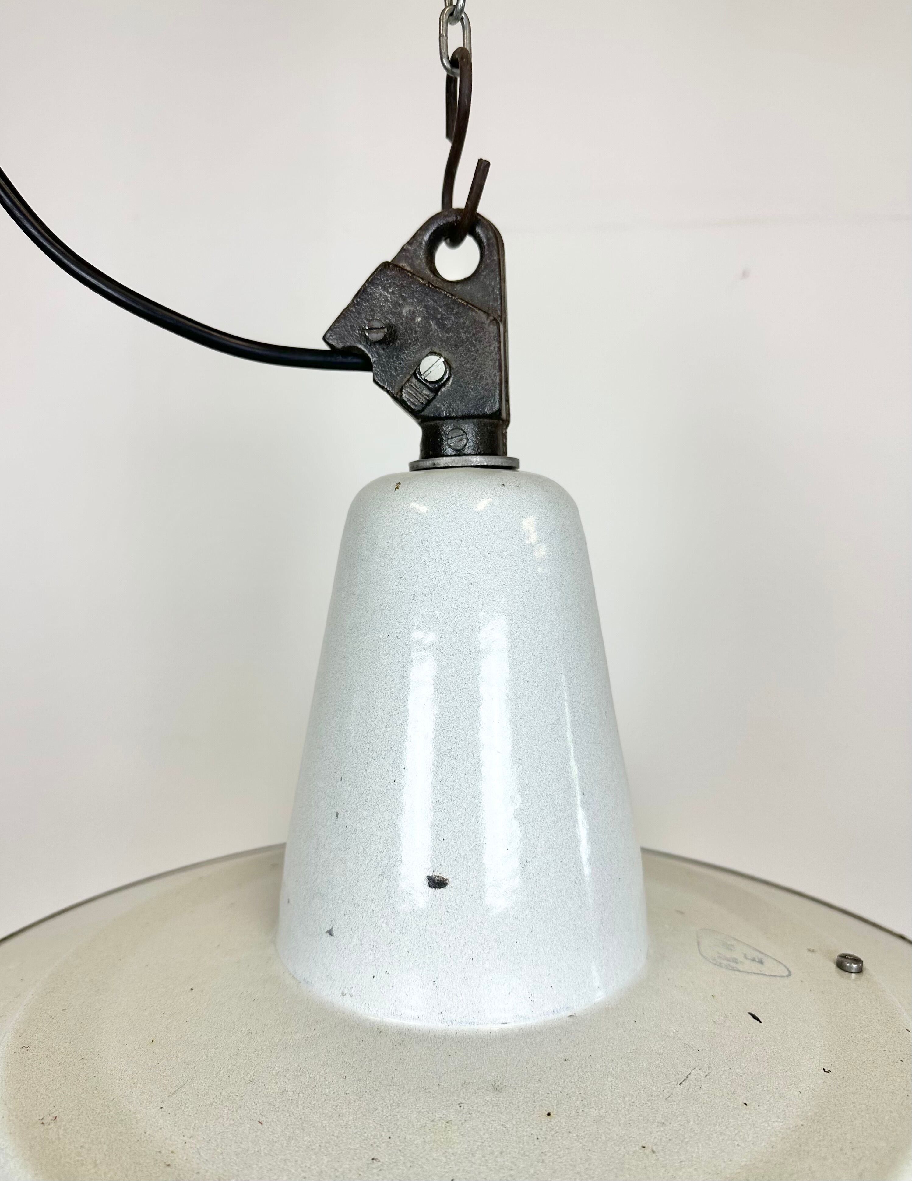Industrial White Enamel Factory Pendant Lamp, 1960s
