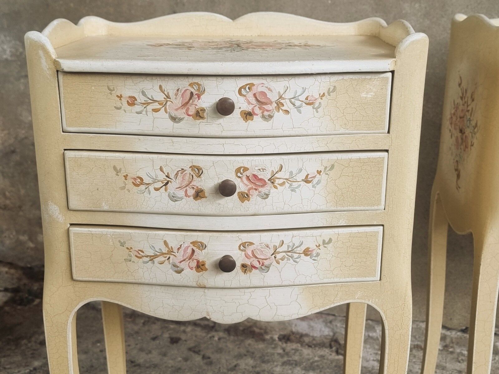 Set of bedside tables hand-painted Louis XV style