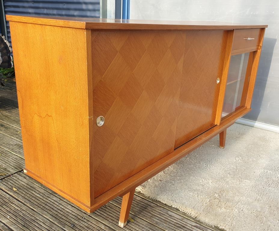 Sideboard 1960 diamond marquetry and showcase 180x45