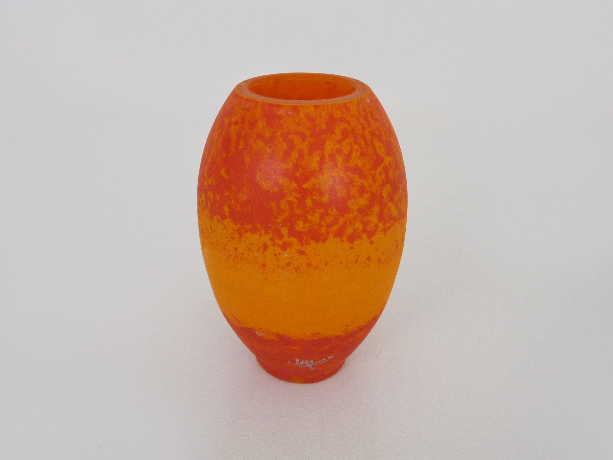 Ovoid Art Nouveau vase with annular neck VAL orange glass paste, Daum Nancy