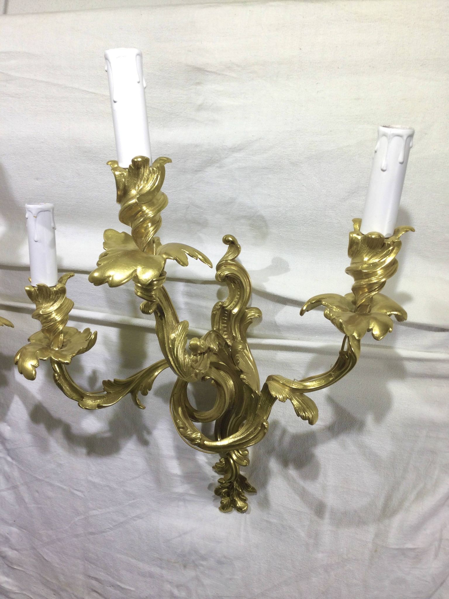 Pair of sconces Bronze 3 lights Louis XV