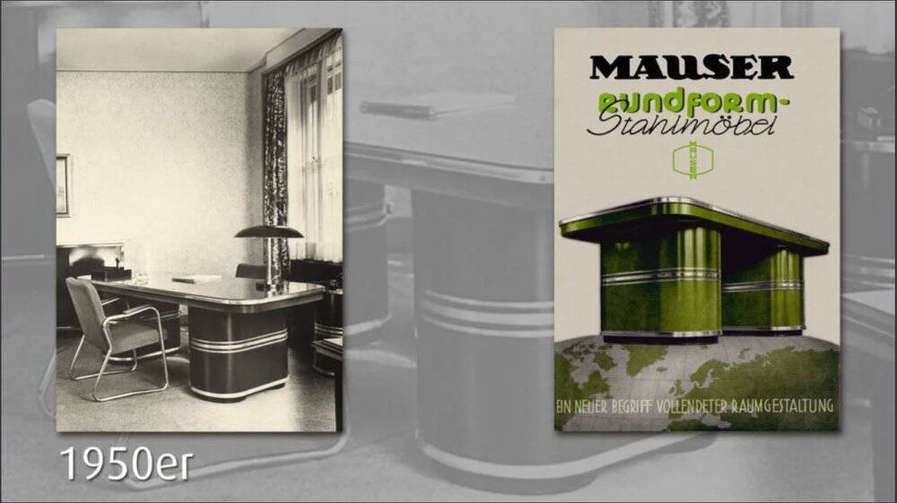 New York Desk in Black Lacquered Metal & Linoleum from Mauser, Germany, 1950