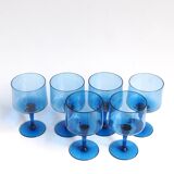 Set of 6 vintage cobalt blue wine glasses - Boussu glassware