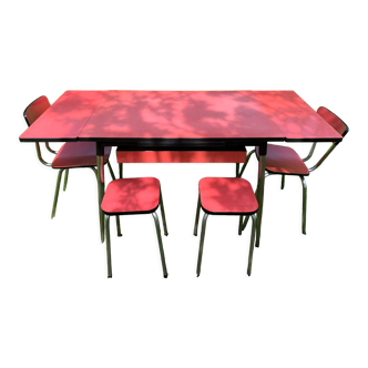 Formica table with 2 chairs and 2 stools