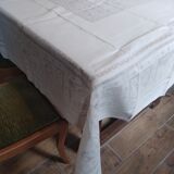 Nappe ancienne 24 couverts 283x200 brodé et monogrammé CC entrelacé