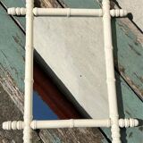 Vintage wooden turned mirror, white, rectangular, 1940s.