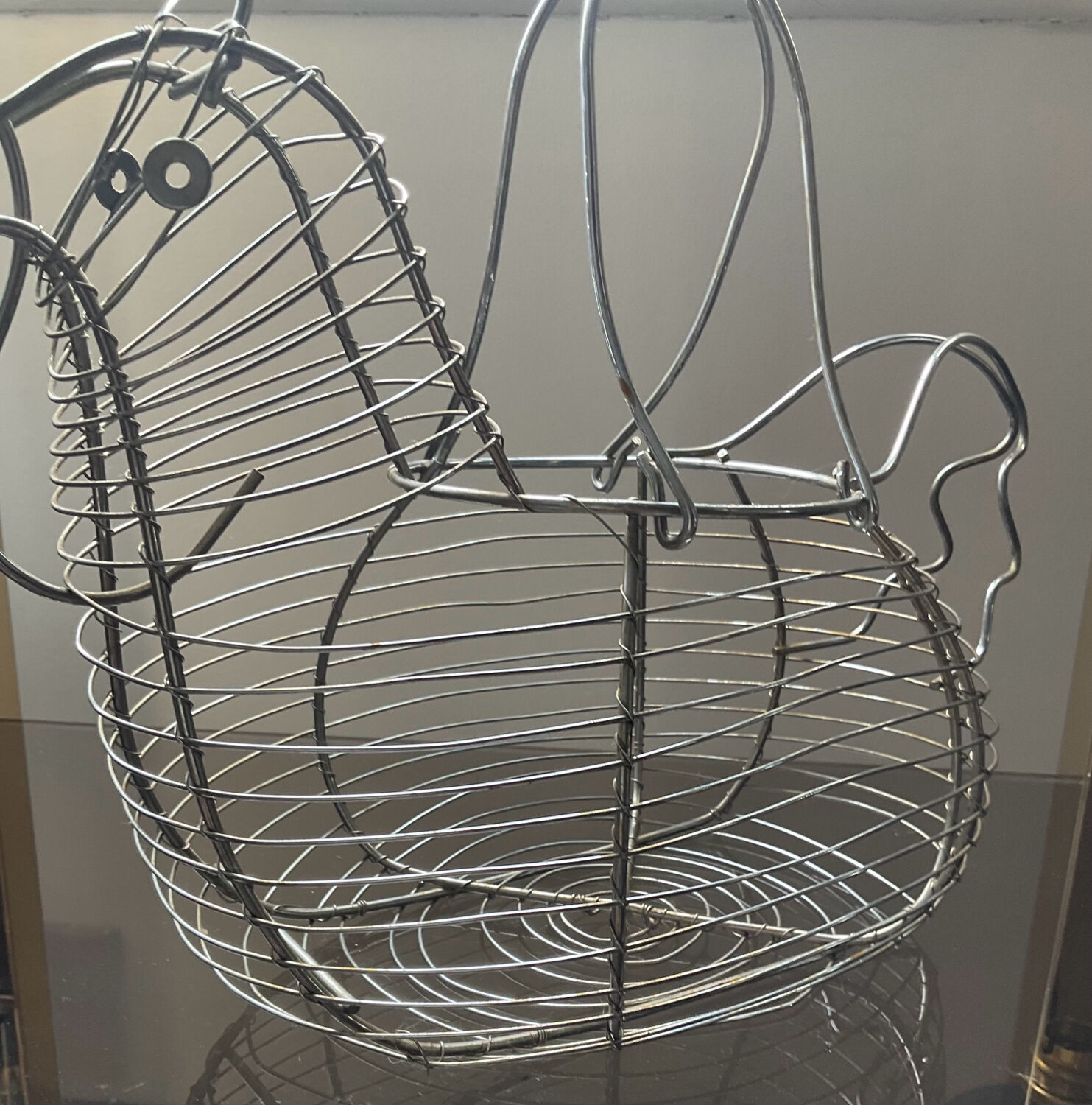 Vintage metal hen egg basket