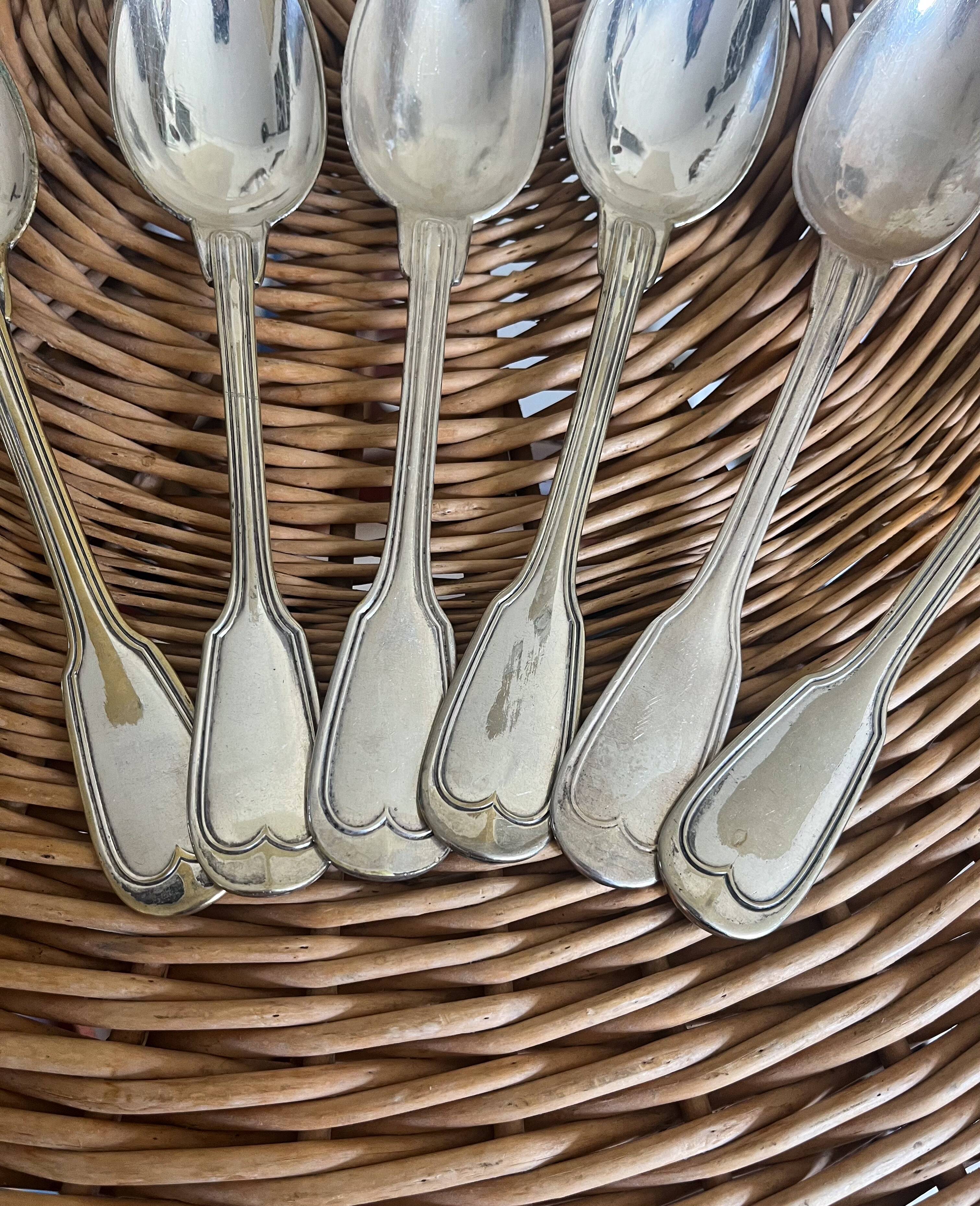 Set of 6 silver metal spoons