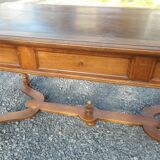 Old flat desk with brown leather top