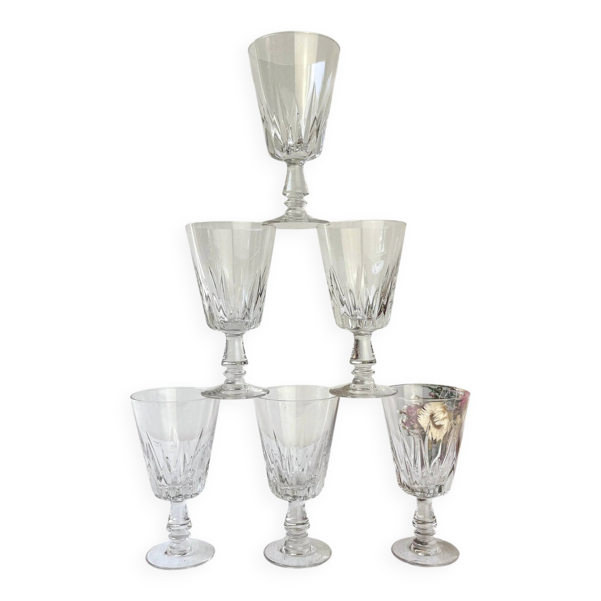 6 vintage white wine glasses