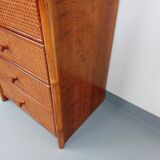 Vintage chest of drawers in rattan, wood and cane