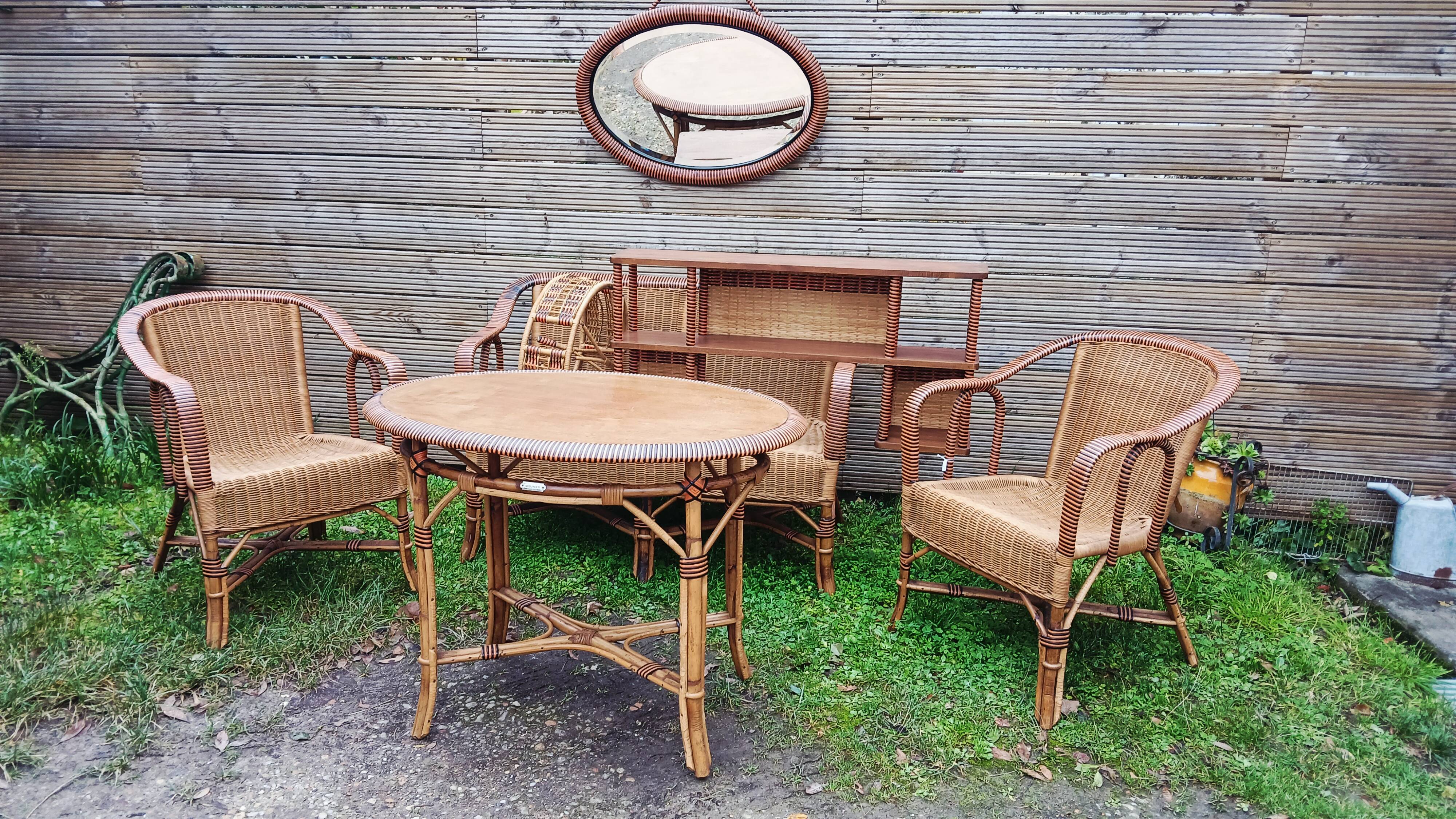 Salon d'hiver ancien en rotin (7 pièces)