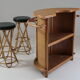 Rattan bar and stools, France 1960s, set of 3