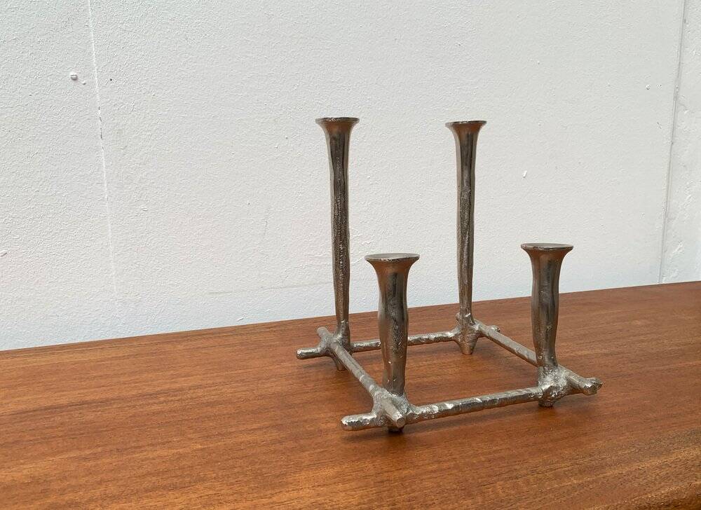 Brutalist sculptural cast aluminium candlestick Danish