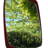 Retro free-form mirror felt wood 49 x 36