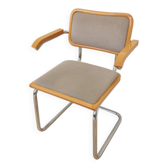 Chaises vintage Marcel Breuer Cesca par BENE Autriche années 1980 / Fauteuil en tissu gris rembourré avec accoudoirs