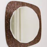 Crystal Art Sculpted Textured Wall Mirror Gold Bronze Mid-Century, Italy, 1960s