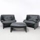 Cassina Portovenere set leather lounge chairs with ottoman