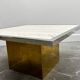 Brute travertine coffee table with brass base and chrome edges, France 1970s.