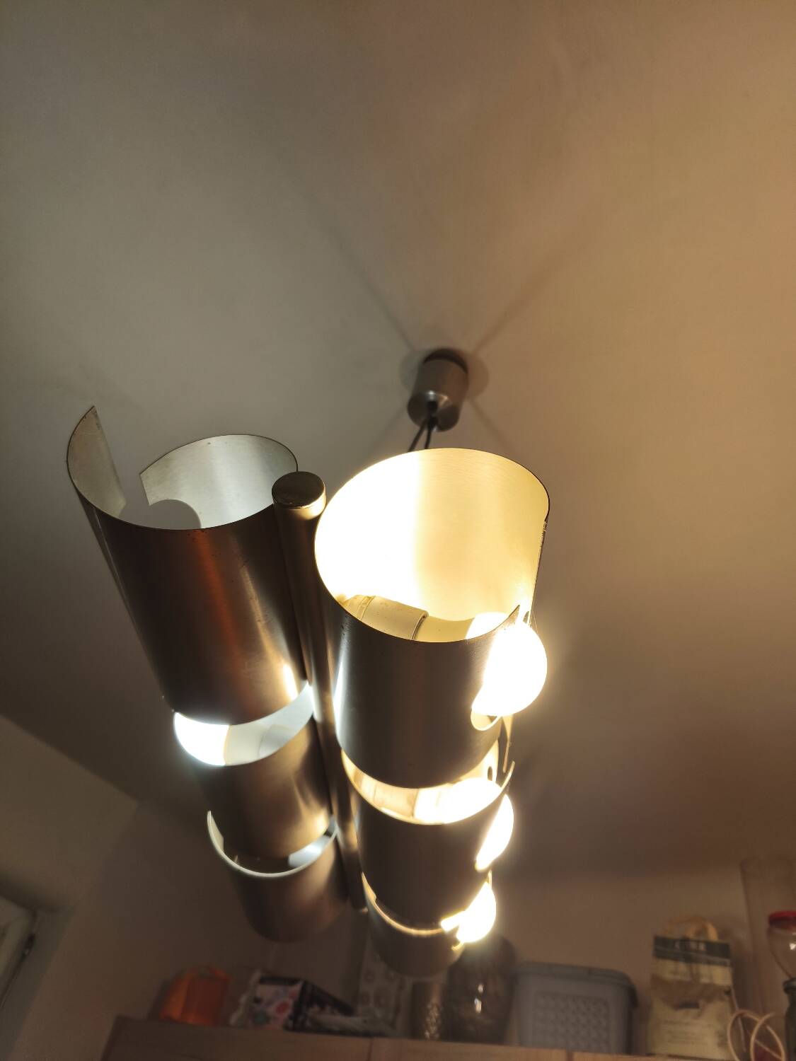 Space Age brushed aluminum pendant chandelier from the 70s