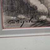 A very beautiful old drawing depicting a hilly landscape rendered in graphite.