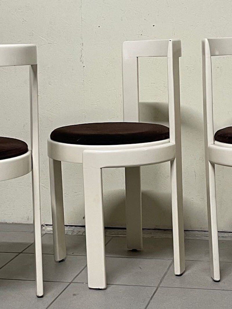 Lacquered wooden chairs with fabric, 1970s, set of 4