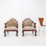 Set early Empire solid mahogany wood and sheepskin armchairs, 1820s