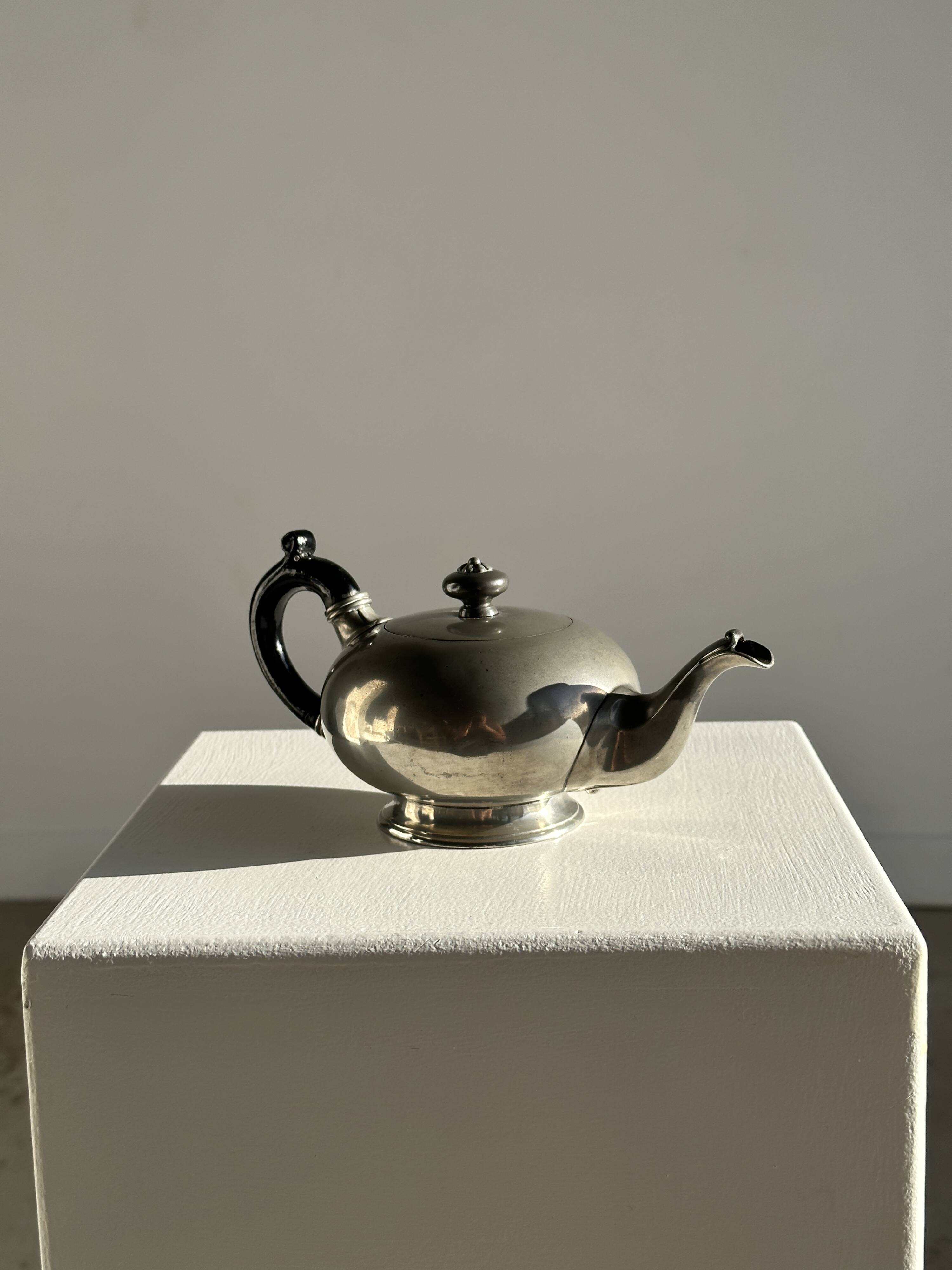 Small teapot, pewter coffee pot flattened oval shape