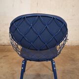 Magis Piña blue chair with metal frame and padded seat