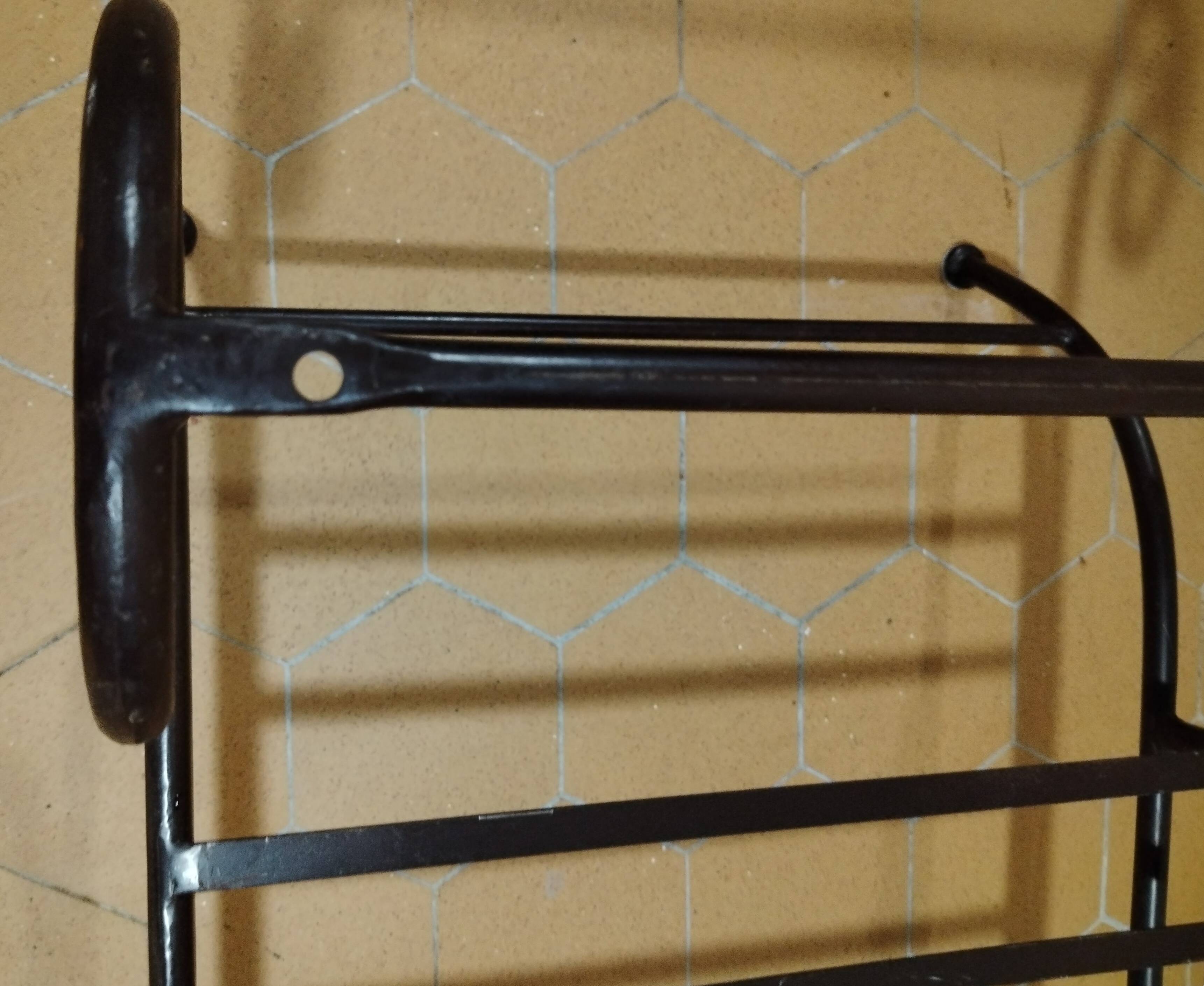 Polished Black and White Emperador marble coffee table, wrought iron base in Morocco