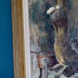 1960's Original Swedish Modernist Oil on Canvas " Study of Hunters Game Rabbit" by Johan Bladh