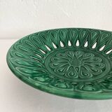Vintage openwork green ceramic fruit bowl