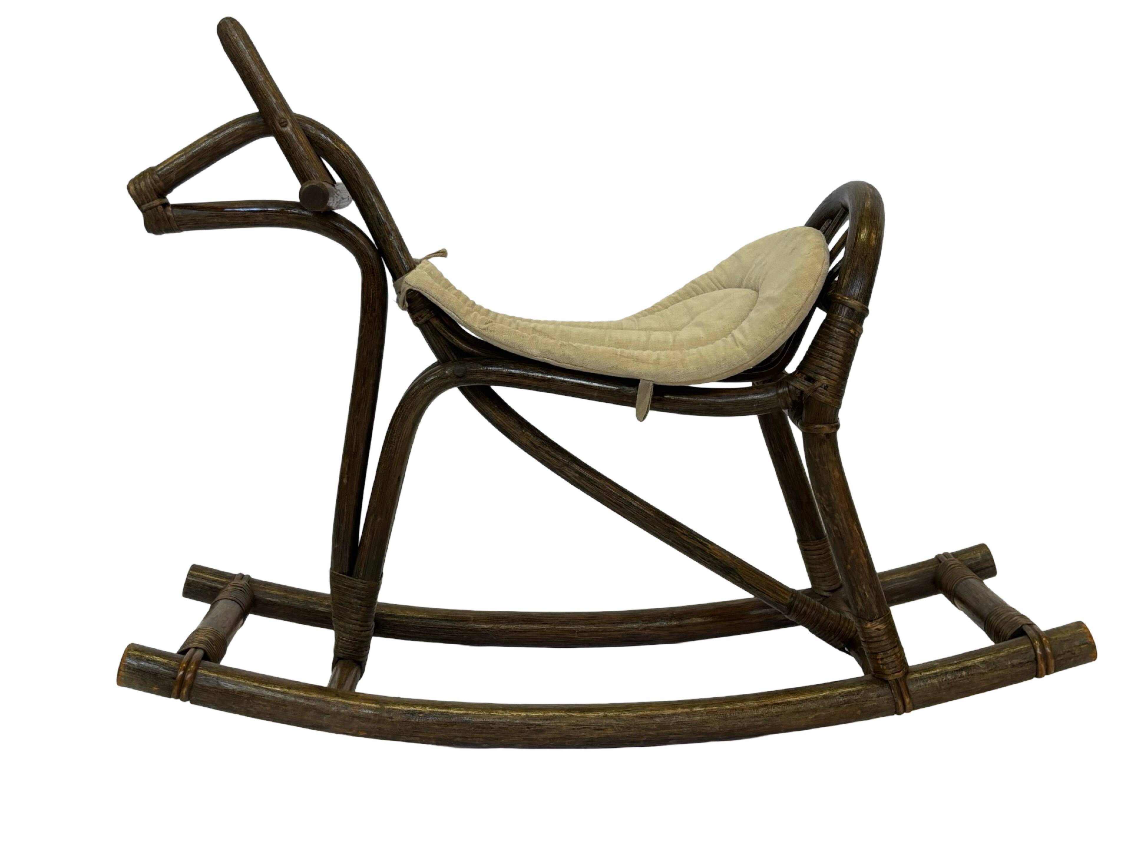 Midcentury bamboo rattan rocking horse 60's design children