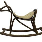 Midcentury bamboo rattan rocking horse 60's design children