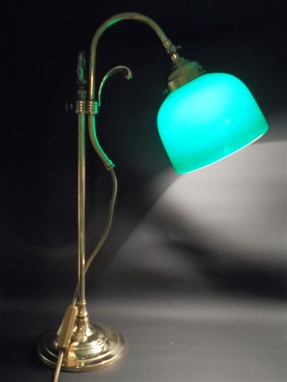 Green and brass opaline lamp