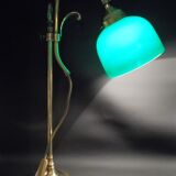 Green and brass opaline lamp