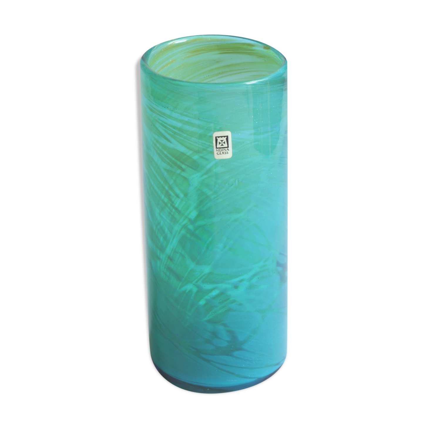 Turquoise cylinder vase by Michael Harris for Mdina Malta, 1970s.