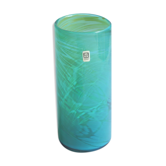 Turquoise cylinder vase by Michael Harris for Mdina Malta, 1970s.