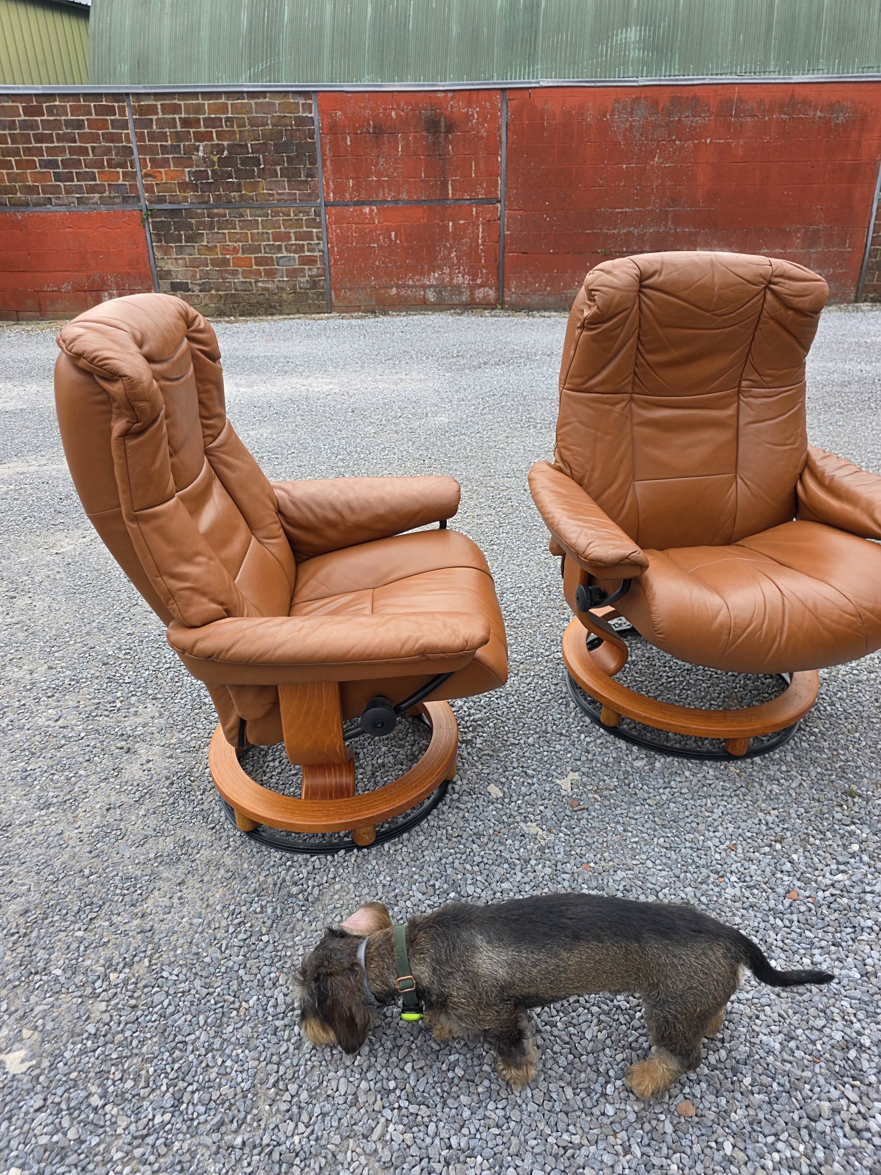 Pair of Ekornes Stressless leather armchairs, 1980s