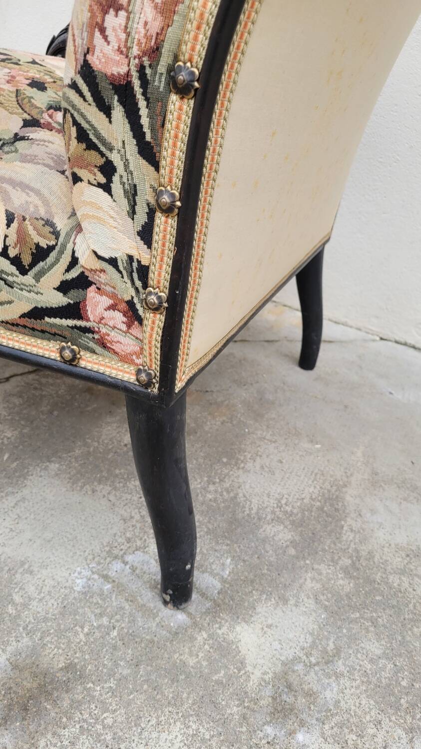 Napoleon III period armchair with floral tapestry, 19th century