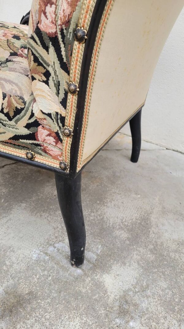 Fauteuil d'époque Napoléon iii tapisserie fleuris 19eme