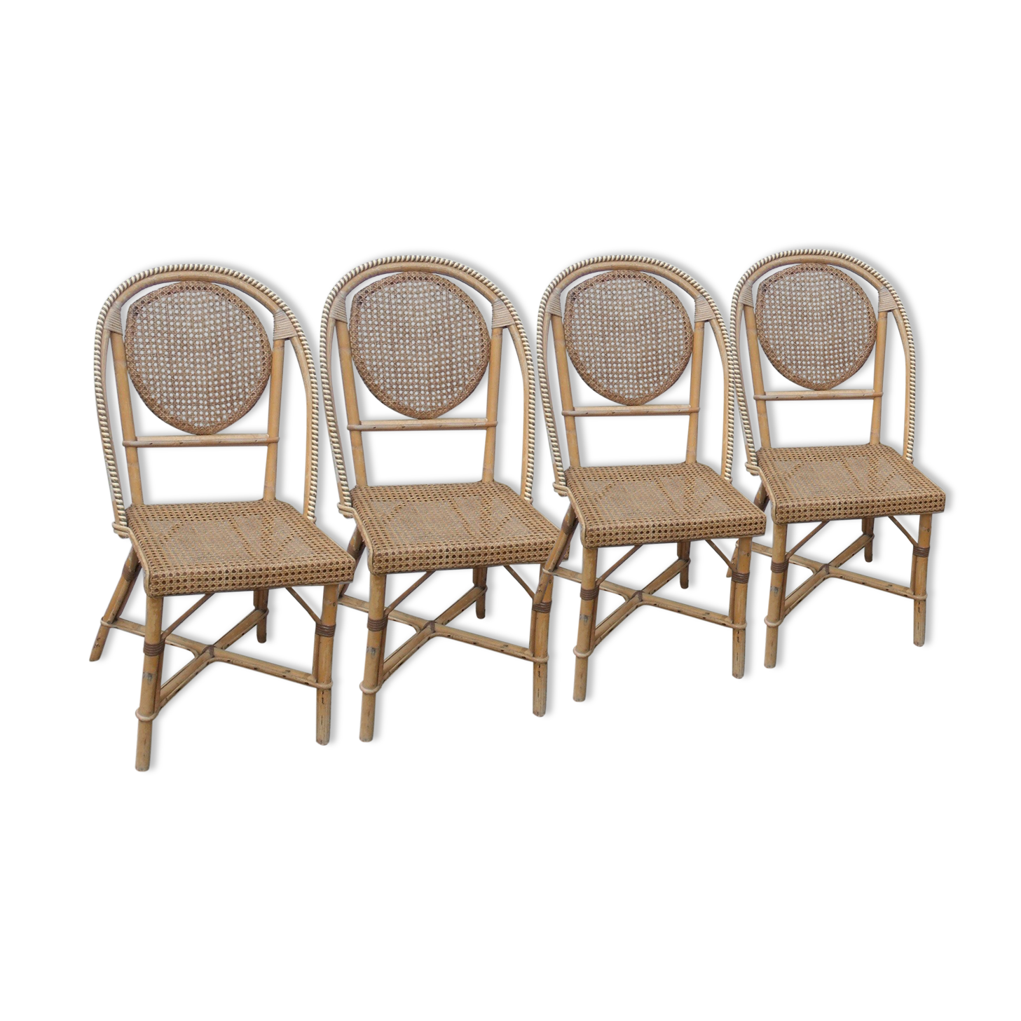 Set of chairs and cannate armchairs of bistro terasse de bar